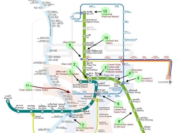 карта на бангкок bts мапата со атракции