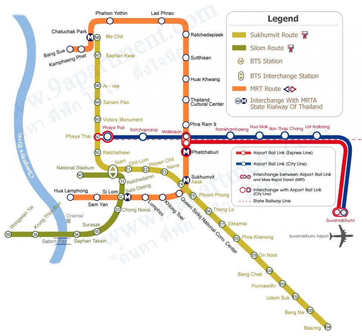 бангкок skytrain маршрутата на мапата