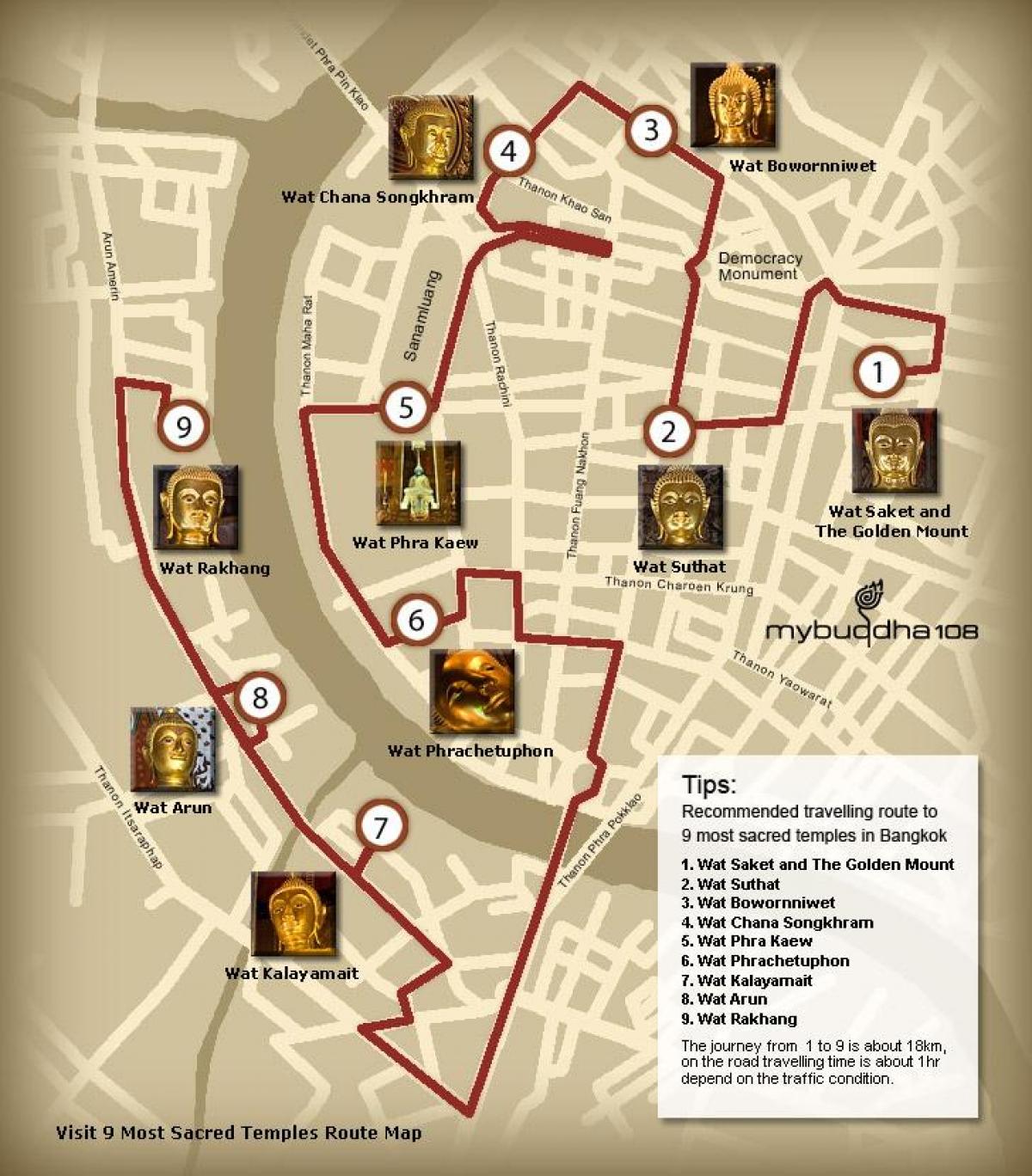 карта на бангкок храмот турнеја