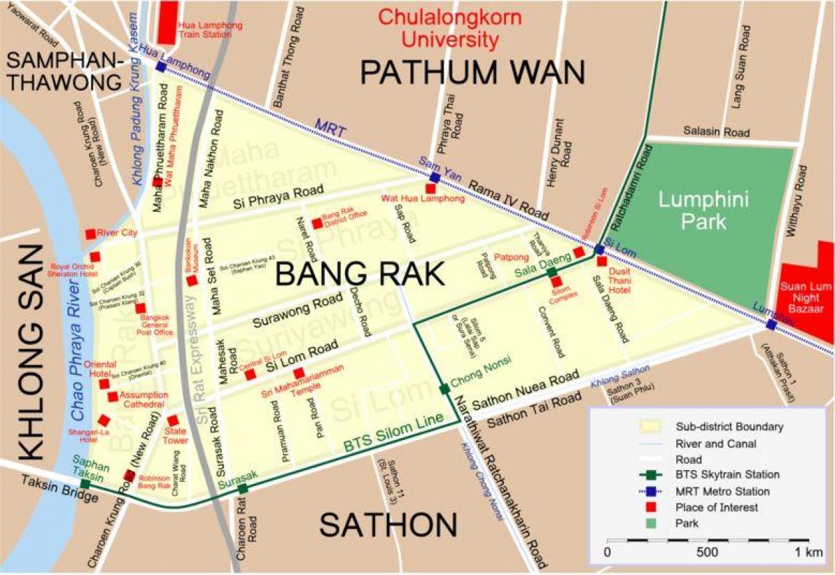 карта на бангкок црвено светло област